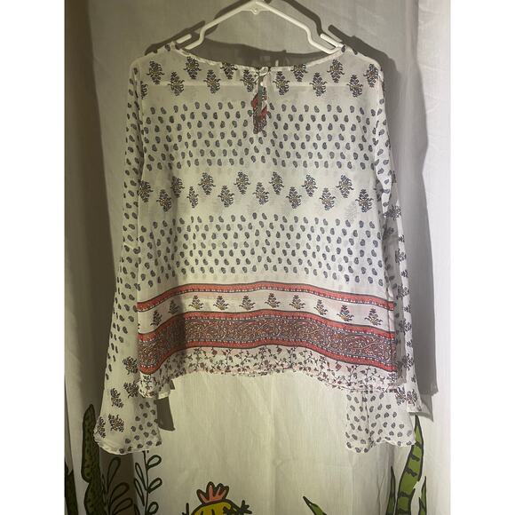 Lily Star Womens Blouse Lightweight Gray White Print Medium Polyester - Picture 7 of 9